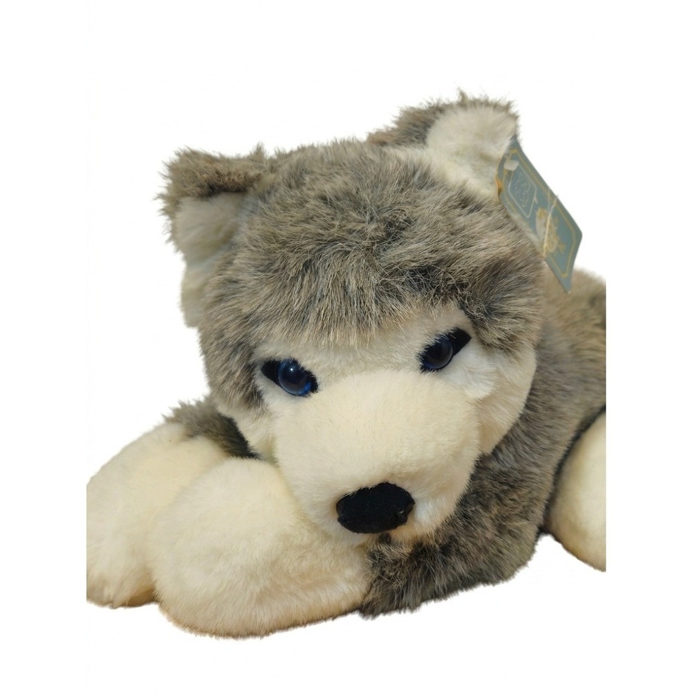 Vintage America Wego Husky Dog Plush 15" Blue Eyes Korea Fiesta Toys Hang Tag